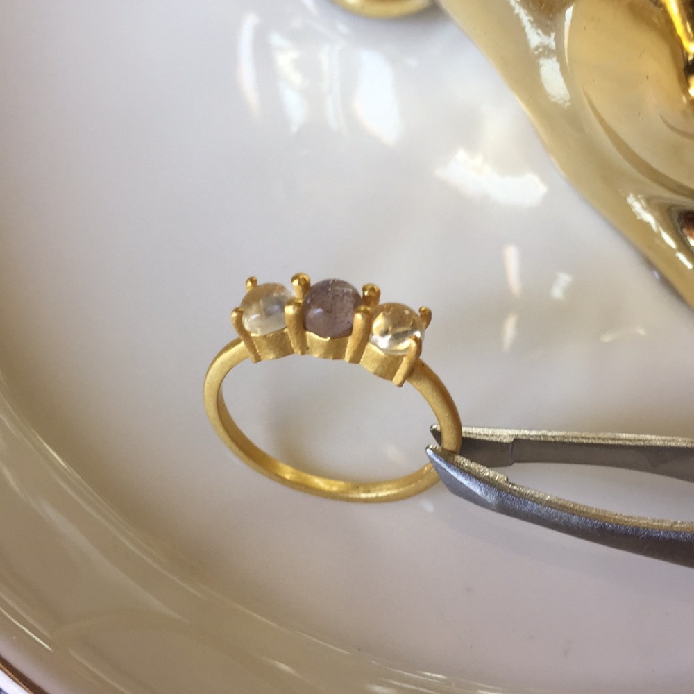 Gold over silver 3 labradorite ring - Picture 3 of 5